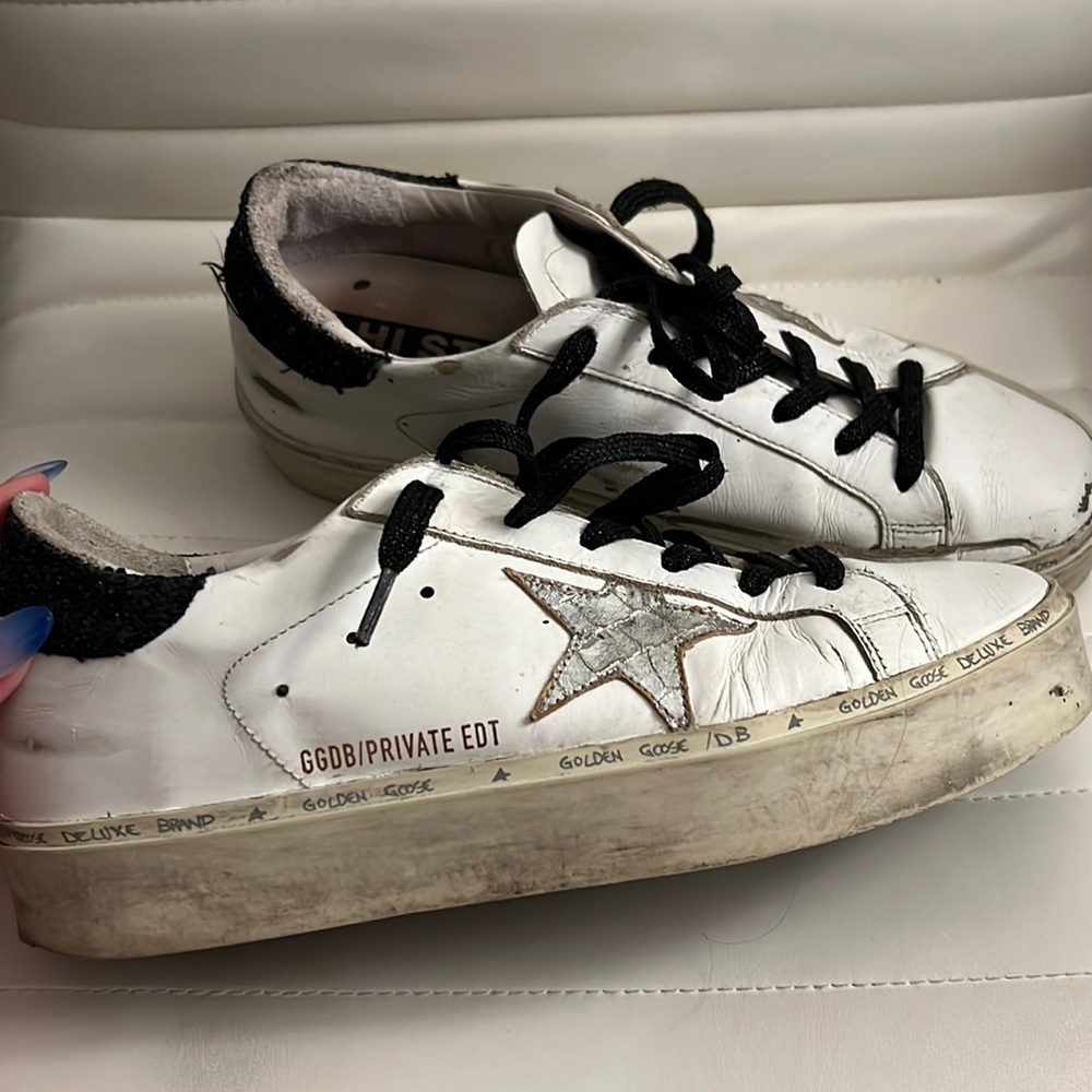 Golden Goose Distressed Black and Silver Sneakers